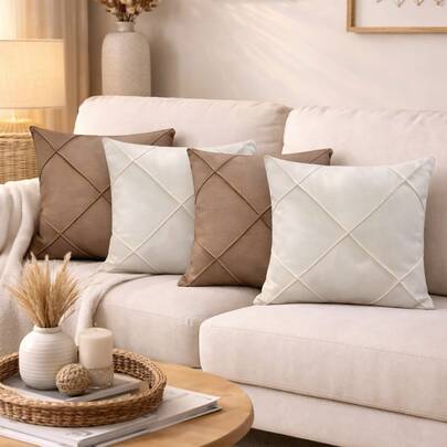 Kit  4 Capas de Almofada Suede Drapeado 45x45 com Zíper Invisível