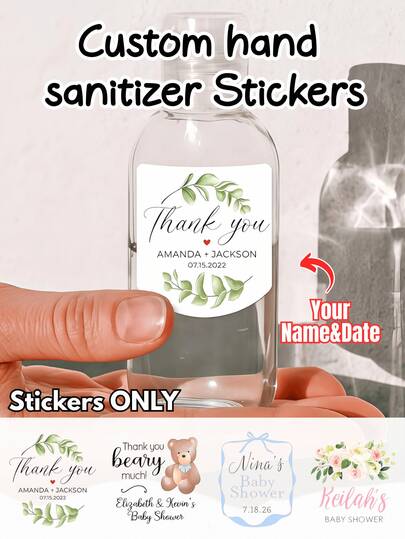 1/2/4pcs Customized Hand Sanitizer Stickers, Personalized Labels, Customized Sticker And Logos, Wedding, Birthday, Design Your Own Stickers Personalized Birthday Stickers, Adhesive Cute, Unique, School Students, Workers, School, Multi-Functional, Ornamental, High-Quality, Colorful, Modern, Custom, Ideal Gifts For Her, Tea Room, For Valentine's Day, For Mother's Day, For Birthdays, For Father's Day, For Graduation, For Weddings, For Housewarming, Warm Ambience, Autumn Home Refresh