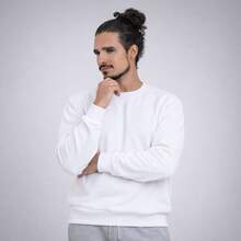 Men's Crew Neck Fleece Sweatshirt, Thick Winter Coat, Cotton - 白色 - 查看 3