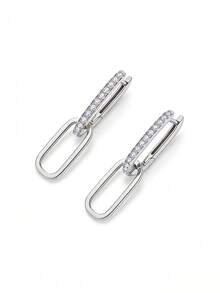 Pendientes de aro doble de circonita de plata S925, románticos franceses de alta gama y exagerados, regalo para parejas y el Día de la Madre - Plateado - Ver 4