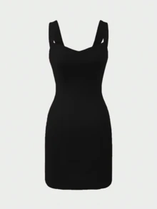 Vestido mini ajustado sin mangas de unicolor elegante y romántico para una cita nocturna, color negro para verano - Negro - Ver 8