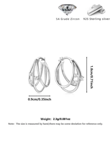 925 Sterling Silver Triple Circle Hoop Earrings, Cubic Zirconia Luxury Sparkle, Gift For Valentine's Day, Party Wear, Comes With Gift Box - Multicolor - View 2