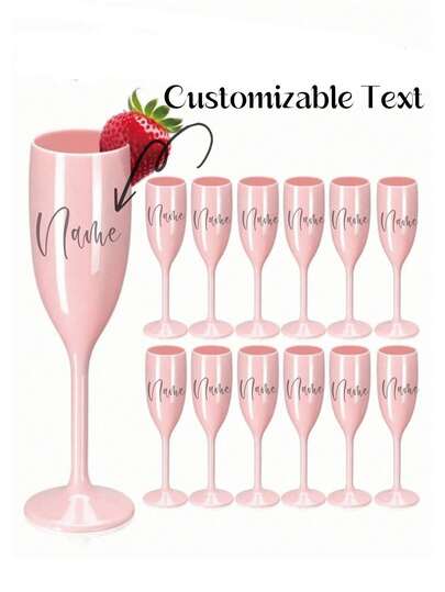 2/1pc High Quality Customizable Champagne Flute, Can Print Name And Logo, Pink/White, 170ml Premium Champagne Glass, Suitable For Whiskey, Wine, Cocktail, Beer, Champagne, Water, Milk, Oatmeal, Tea, Juice, Breakfast, Coffee, Beverage, Ideal For Cafe, Home, Restaurant, Party, Event, Office, Father's Day, Mother's Day, Friend Gift, Valentine's Day Gift