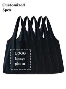 5 piezas Bolso de hombro con diseño de foto personalizado, bolso ligero y personalizado para oficina, desplazamientos, compras y almacenamiento escolar - Negro - Ver 10