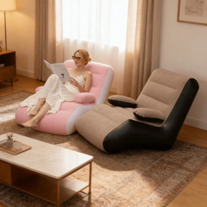 S型充气沙发椅、经济实惠的单人设计师沙发、懒散的Divano家居家具、新款充气懒散沙发、户外植绒沙发椅、便携式午睡床、创意S型休闲椅、影楼礼品