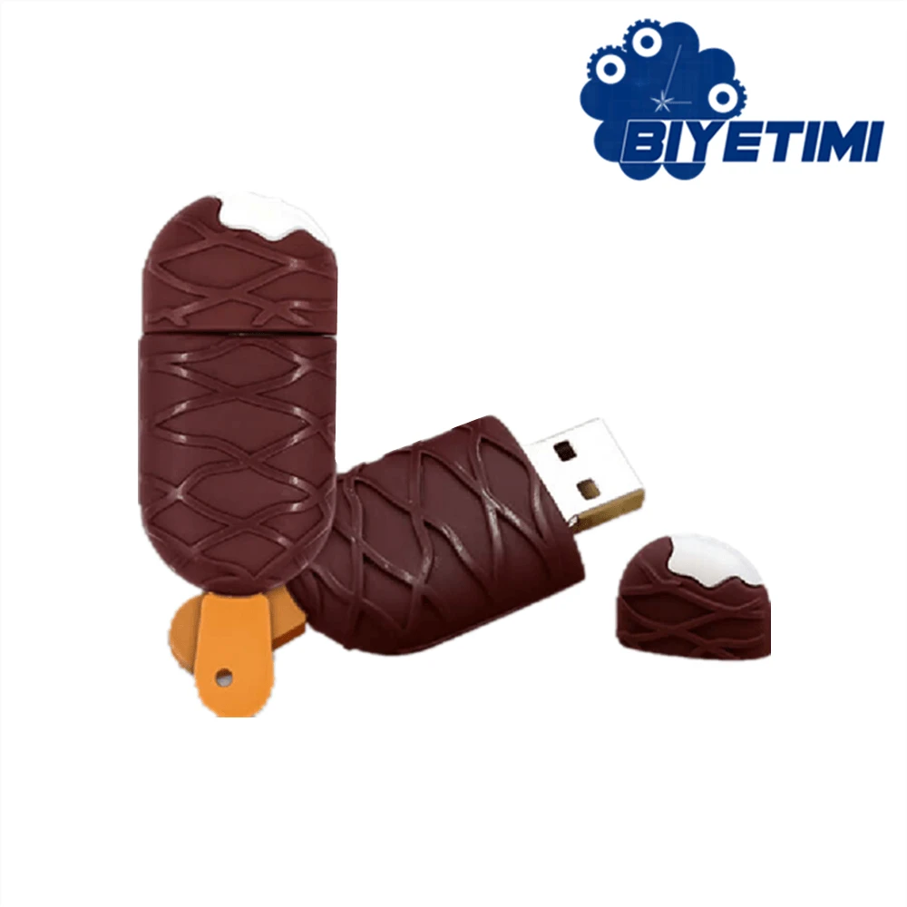 BIYETIMI 128GB 冰淇淋造型 U 盘，64GB/32GB 可爱硅胶 USB 2.0 闪存盘，精美礼物 - 咖啡棕 - 查看 1