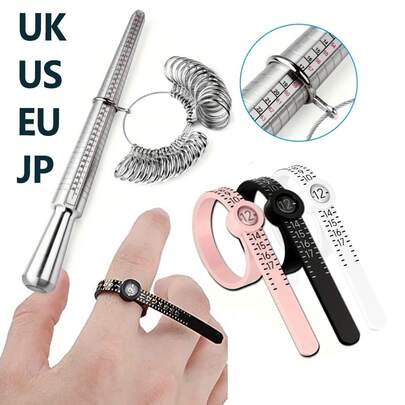 5 piezas/2 piezas Herramienta profesional para medir el tamaño de anillos, calibrador micrométrico de anillos + cinta para medir el dedo, varilla de medición de aleación 4 en 1 con eje y calibrador de anillos, adecuado para joyería de moda DIY