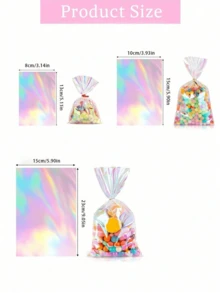 50个透明玻璃纸礼品袋，彩色玻璃纸袋，可重复使用的塑料礼品包装，适用于马克杯、甜点、松饼、面包、巧克力等。透明面包袋、塑料袋、饼干袋、糖果袋，适用于零食礼品、生日派对回礼、生日、婚礼、情人节、单身派对、节日和其他场合。 - 彩色 - 查看 5