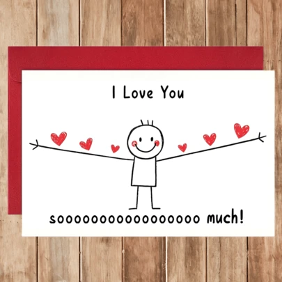 1pc "Love You So Much!" Minimalist Love Card | Beige & Red Heart Design With Smiling Couple, Lightweight Paper Gift For Wife/Husband Anniversary & Valentine'S Day, Handwritten-Ready Blank Card For Grandparents, Couples & Parents