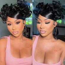NARNI 360 Full Lace Wig Body Wave Human Hair Wigs Invisible Drawstring Wig Human Hair Pre Plucked Brazilian Glueless Human Hair Wigs 250 Density 100% Brazilian 13x4 Body Wave Lace Front Wigs Human Hair For Women Natural Black Color - Natural Black - 查看 6