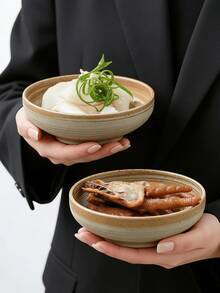 1pc Japanese Retro Ribbed Bowl & Plate Set, High-Quality Handpainted Ceramic Hot Pot Dipping Sauce Dish, Appetizer/Cold Dish Bowl, Suitable For Home, Restaurant, Snack Bowl, Gift - Brown - View 8