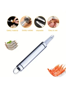 1pc Shrimp Shell Remover, Shrimp Peel Tool, Large Shrimp Deveiner, Shrimp Brain Scraper, Stainless Steel Lychee Meat Picker - Silver - View 6