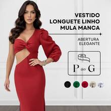 Vestido Longuete Linho Mula Manca Abertura Elegante - Vermelho - Visão 2