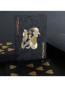 1 Set (54 Cards) Waterproof Foil PVC Plastic Playing Cards, Black Gold Foil, Easy To Shuffle, Washable, Suitable For Pool Party, Beach Party, Couples Game, Family Gathering, Thanksgiving Gift, Holiday Travel Entertainment Game, Friends Gathering - Multicolor - View 3