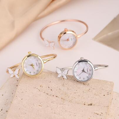 Đồng hồ nữ dây đeo hình bướm, mặt trắng thời trang với họa tiết bướm trắng, dây đeo có thể điều chỉnh, đồng hồ thạch anh, thích hợp làm quà tặng cho bạn gái, ngày Valentine, lễ Thất Tích.