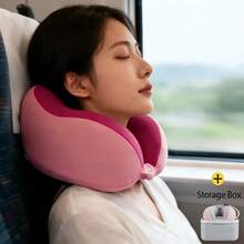 Neck Pillow Sleep Travel Memory Foam Travel Neck Pillow For Airplane Portable Travel Pillow, High Quality Memory Foam Pillow, Our Neck Support Pillow Consists Of A Pure Memory Foam Pillow Core And A Milk Silk Cover. Soft But Firm, Quick Rebound, Fits Your Neck Perfectly And Provides Optimal Neck Support. Relieve Neck And Shoulder Discomfort From Flying Or Driving, Perfect For Daily Commuting Or Long Distance Traveling, Providing You With A Quiet And Comfortable Sleeping Environment On The Go.360° Surround Support For The Neck And Underneath The Cheeks, Enhancing The Protection Of The Cervical Spine. Multiple Colors Available - Hot Pink - View 2