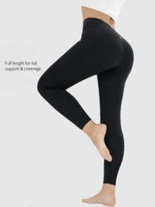 Women's Sports Leggings Yoga Women Pants High Waisted Leggings With  Simple Fashionable Casual Sports Leggings For Daily Wear Yoga Women Pants - Black - View 3