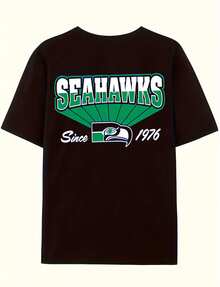 Seahawk1 Short Sleeve T-Shirt, Seattle  Football Team Graphic Tee, Unisex 12th Man Fan Cotton Shirts, Game Day Casual Breathable Wear For Men Women Youth - black3 - 查看 2