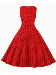 新款印花装饰腰带，休闲圆领无袖连衣裙，优雅女士春、夏、秋季度假服装 - 紅色 - 查看 2