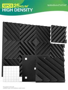 OSITE SKY 12 miếng - Xốp cách âm (12x12x2 inch) Tấm cách âm rãnh kim cương | Giãn nở nhanh, dễ lắp đặt | Miếng dán tường trang trí nhà/văn phòng - 12 chiếc (Kèm băng dính) - Xem 12