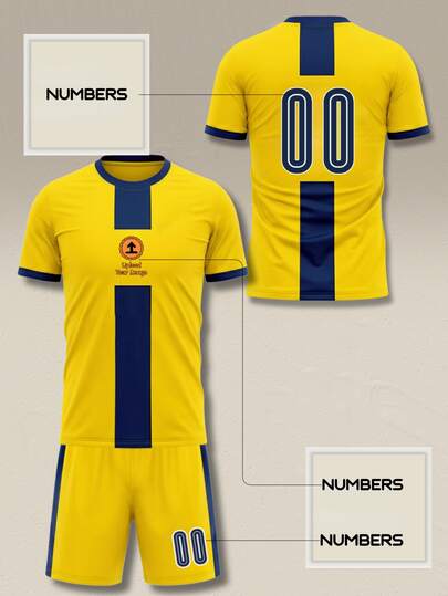 Customize Classic Men's Yellow Football Uniform Set, Comfortable And Breathable Short-Sleeved Sports Tops, With Personalized Printing Of Numbers And Names. Suitable For Outdoor Sports And Competitions, Casual Gatherings And As Gifts.