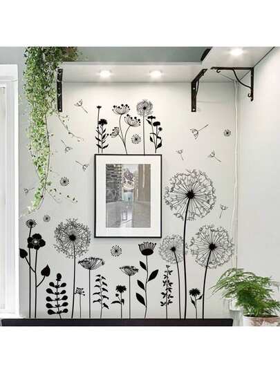 黑色蒲公英自粘墙贴，适用于客厅、楼梯、门廊背景墙装饰