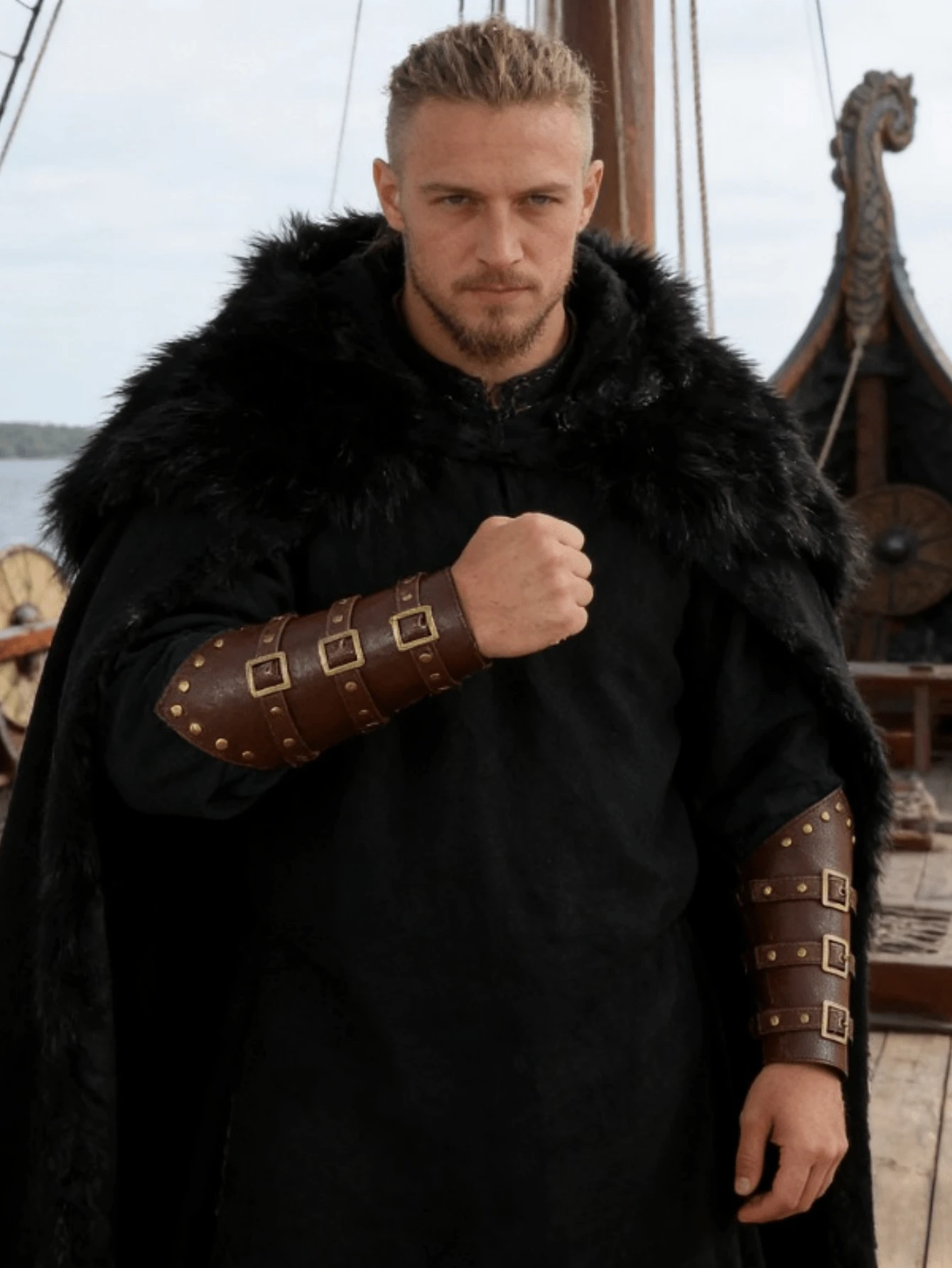 2pcs Steampunk PU Leather Wristbands | Adjustable Medieval Wrist Cuffs, Suitable For LARP And Cosplay - A - View 1