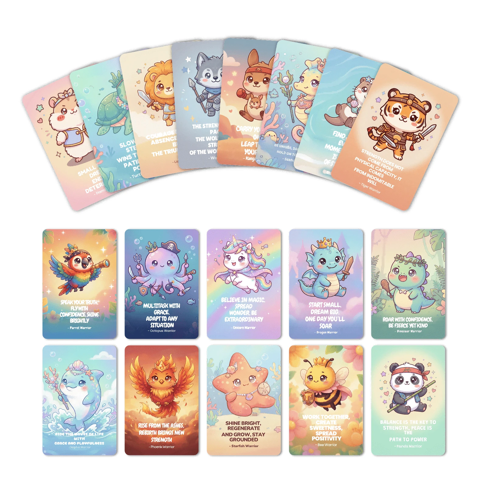 18Pcs Animal Virtue Inspirational Cards Set - "Octopus: Multitask With Grace", "Panda: Balance Is Key" Inspirational Quotes, For Vision Board, Journal & Gift For Mindful Teens - Multicolor - View 1
