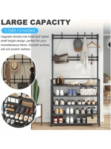Multifunctional Multi-Layer Shoe Rack, Made Of Stainless Steel, Simple Shoe Rack, Easy To Assemble, Clothing Storage Cabinet, Shoe Rack With Shelves, Clothing Storage Rack And Shoe Rack, Shoe Rack, Bookshelf. - Black - View 5