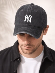Washed Denim Baseball Cap For Men And Women Fashionable Casual Hat With Classic Logo Design   New YorkYankees White Embroidered Logo On Black Distressed Denim Fabric   Perfect For Everyday Wear Outdoor Activities Sports Events And Leisure Time Adjustable Fit For Comfort And Style Unisex Design Suitable For All Ages And Occasions - 黑色 - 查看 3