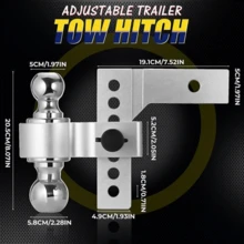 2" Receiver 6" Drop/Rise Adjustable Tow Hitch Dual Ball Mount Trailer 18500 Lb - Silver - View 2