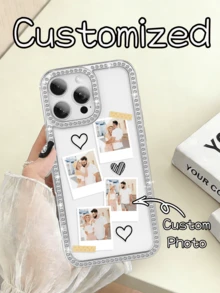 1 Personalized Love Note Pattern Customized Couple Photo Anti Drop Electroplated Bright Diamond Simple Smartphone Protective Case, Compatible With IPhone 17/Air/17pro/17promax/16/15/14/13/12/11 And Other Models, Suitable As A Couple Gift - Silver - View 2