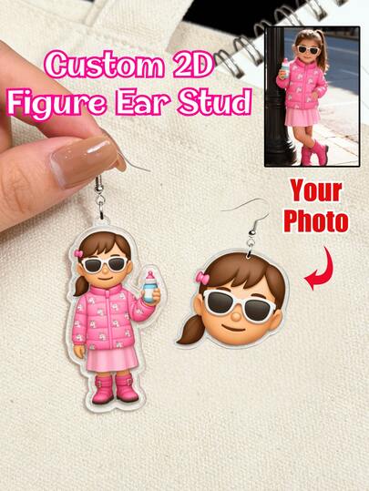 Personalized 2D Portrait Earrings, Custom 2D Photo Jewelry, Birthday Gift Acrylic Earrings, 2D Photo Lover's Gift, Handmade, Customized Reversible Silhouette Photo Acrylic Pendant Earrings, Gift For Women And Girls, Suitable As A Memento Gift For Family, Friends, Lovers, Best Friends, Spouse, Parents