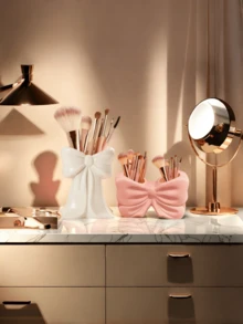 1pc Cute Bow-Shaped Pen Holder - Desktop Makeup Brush And Office Supply Organizer, Elegant Makeup Brush Storage, Creative Decor Gift For Girls, Students And Women - 1 - View 3