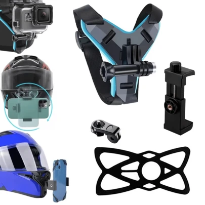 Adjustable Phone Mount And Anti-Loss Net For Motorcycle Helmets, Compatible With For Hero 13/12/10/9/8/7/6/5, Osmo Action3/4/5pro/6 Insta360 Acepro/Acepro2 Featuring A Non-Slip Silicone Pad For Action Camera Support