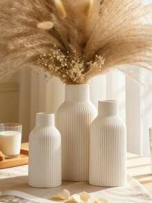 1个白色陶瓷花瓶，波西米亚风格花瓶，家居装饰，现代农舍风格花瓶，适合插蒲苇草、鲜花，装饰性白色玻璃花瓶，适用于婚礼、客厅、卧室、咖啡桌、置物架、玄关等场所。 - 彩色 - 查看 2