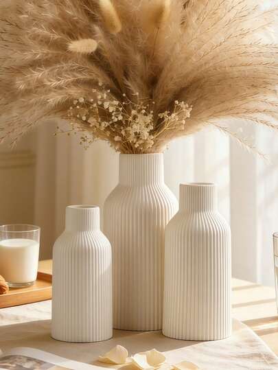 1 szt. Biały ceramiczny wazon, wazon w stylu boho do dekoracji domu, nowoczesny wazon na kwiaty w stylu wiejskim, odpowiedni do trawy pampasowej, świeże kwiaty, dekoracyjny biały szklany wazon, odpowiedni na wesele, do salonu, sypialni, na stolik kawowy, na półki, do przedpokoju