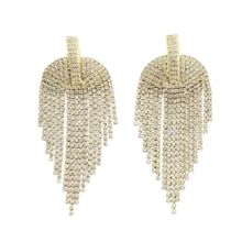 1 par de pendientes con cadena de garra con incrustaciones de rhinestone, diseño minimalista y de moda - Amarillo Oro - Ver 4