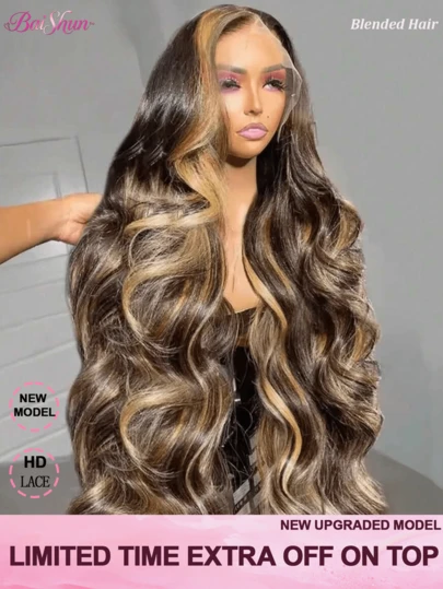 30 Inch 13x4 13x6 5x5 HD Lace Front Wigs Human Blended Hair Pre Plucked Pre Cut Brazilian Virgin Hair Invisilbe Hairline Tiny Knots 200 Density Wear And Go Glueless Wigs Body Wave HD Lace Frontal Wigs #4/27 Honey Blonde Ombre Highlight