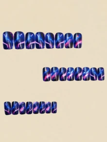 24 Pieces Of Nails Purple Striped Nail Polish Application Press On Fake Nails Nails Supplies Art Y2k Nails - Purple - View 2