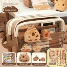 7-Piece Cute Capybara Stationery Set, Includes Pencil Case And Animal-Themed Desktop Storage Boxes, Ideal For Students And Animal Lovers, Essential Gift For Back To School, Halloween, Christmas, Easter,Bag - Brown - View 24