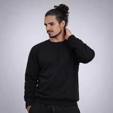 Men's Crew Neck Fleece Sweatshirt, Thick Winter Coat, Cotton - 黑色 - 查看 2
