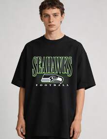 Seahawks Football Short Sleeve Graphic Tee, Seattle Team Fan Apparel, 12th Man Game Day Cotton T-Shirt, Unisex Casual Breathable Wear For Men Women Adults Teens - 黑色1 - 查看 3