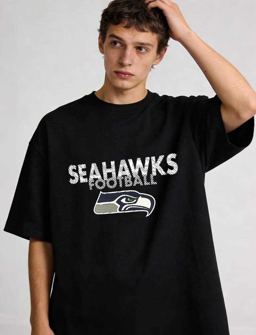 Seahawks Short Sleeve Graphic T-Shirt, Seattle NFC West Football Fan Shirt, Unisex Cotton Breathable Casual Wear, Game Day Tailgating For Men Women - black4 - 查看 1