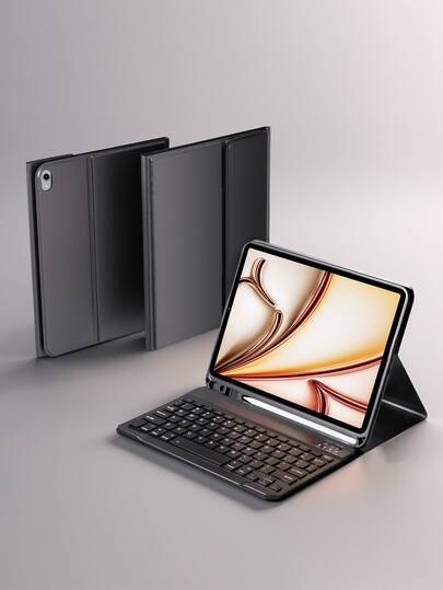 【无线键盘保护套】无线蓝牙键盘保护套，兼容 iPad Air 1/Air 2/Air 3/Air 4/Air 5/6、iPad 5/6/7/8/9/10/11 代、iPad Pro 11 英寸（2018/2020/2021/2022）、Galaxy Tab 和 Redmi Pad SE - 柔软 TPU 后盖，磁吸式可拆卸，带笔槽（黑色）