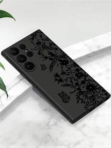 1pc Creative Flower & Butterfly Design Phone Case, Black TPU Soft Protective Cover, Compatible With Huawei Honor, Galaxy A/S Series, 6A/7A/8A, 12T/13T/14T,International Version, Not The Domestic Version - Black - View 3