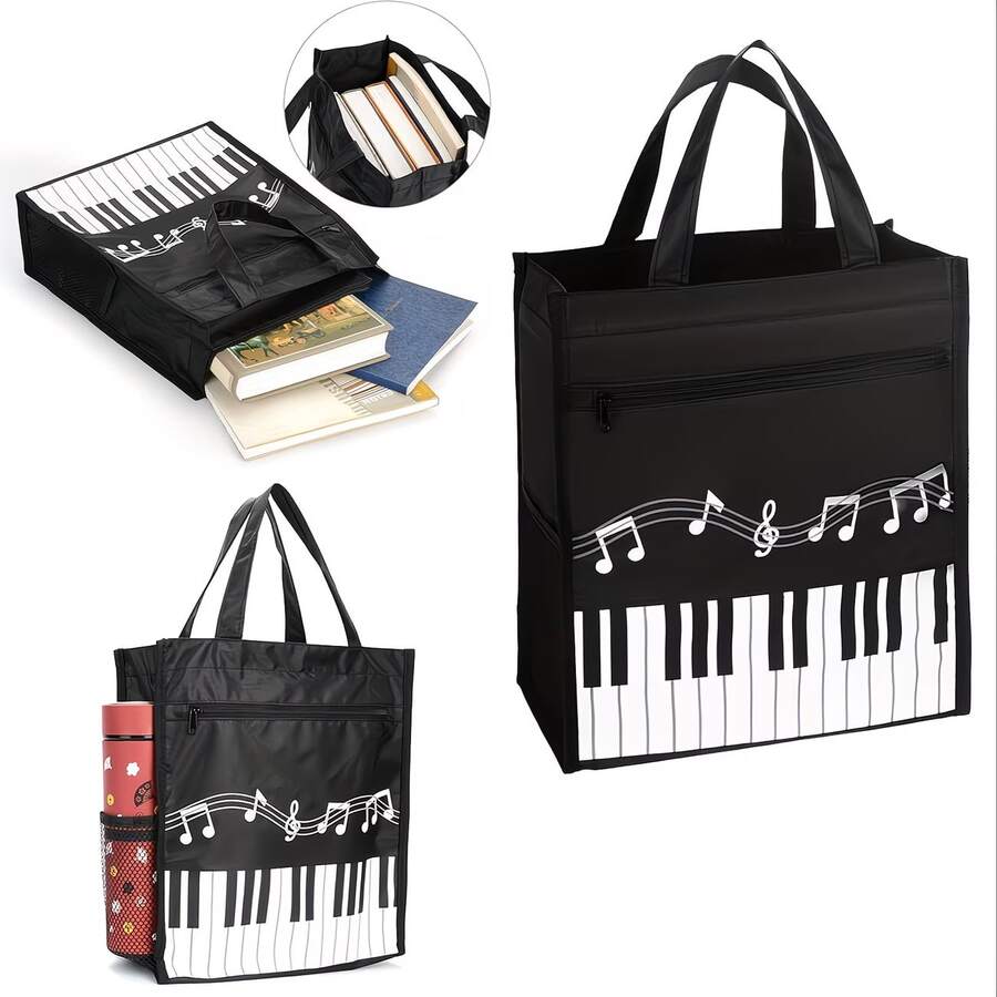 Oxford Cloth Tote Bag, Piano Keyboard Design - Waterproof, Large Capacity, Fashionable, Reusable Music Tote Bag, Suitable For Travel, Shopping, School, Commuting And Holiday Gifts, Back To School Gifts, Music Educators, Students And Enthusiasts' Excellent Gift, Music Accessories, Music Gifts - Multicolor - View 1