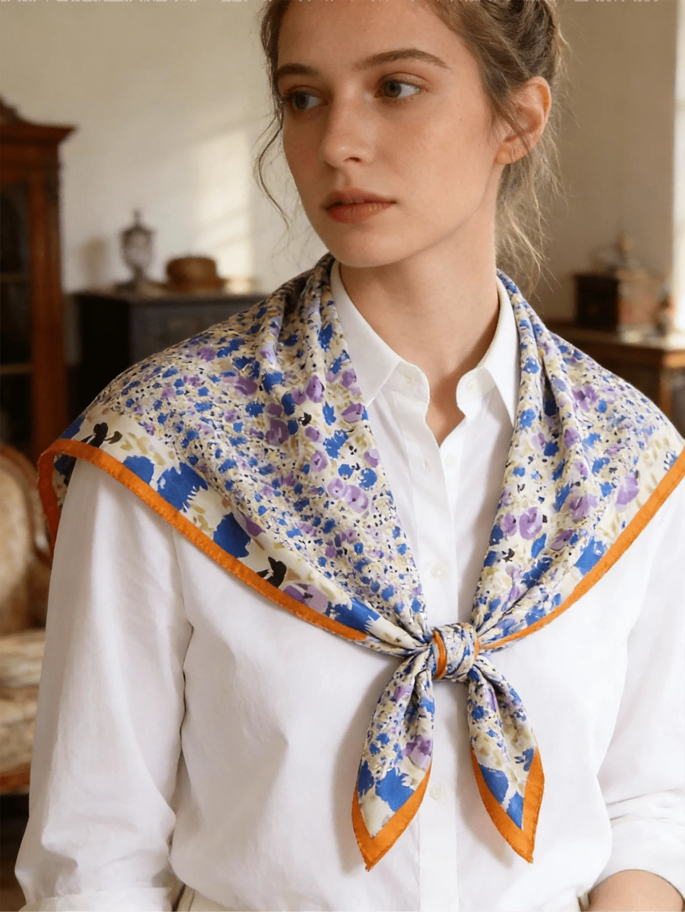 1pc New Classic Soft Warm Women's Square Scarf, Abstract Print High-End Versatile Shawl Scarf, Fashion Casual Sunscreen Headscarf Suitable For Travel And Beach - Multicolor - View 1