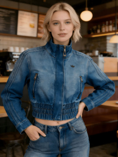 Adidas PESS DENIM TT 女士舒适休闲户外运动夹克/外套 KE1072