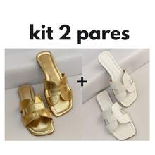 Two-Pair Set Of Stylish, Modern Women's Flat Sandals. - 金色/白色 - 查看 4